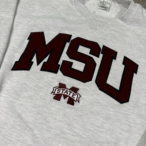 Vintage MSU Sweatshirt Embroidered Spell out Size Large Heather Grey Essentials - Picture 2 of 7